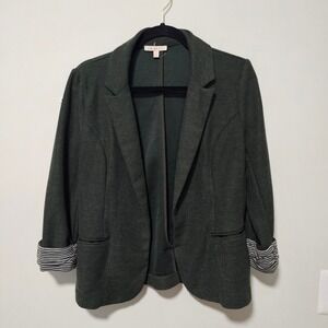 Skies Are Blue M Hunter Green Knit Blazer Jacket Cuffed 3/4 Sleeve Office Work‎